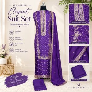 Royal Purple Dola Silk Suit Set with Dabka & Embroidery Work